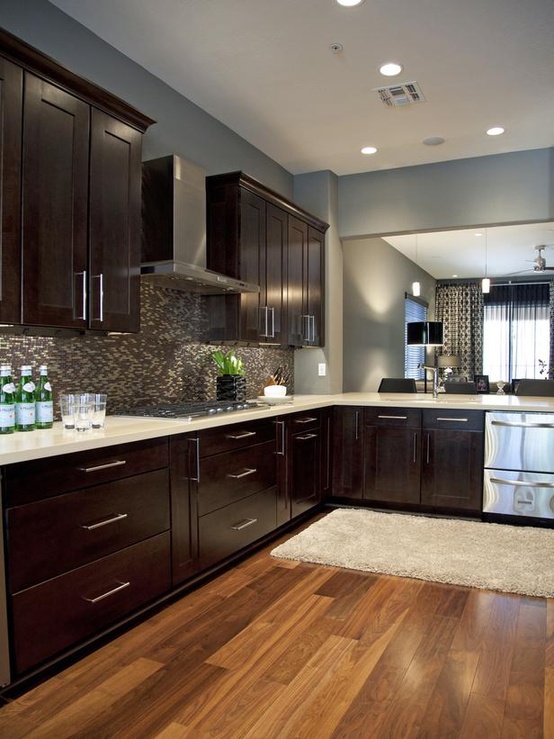 Espresso cabinets and grey walls from HGTV Design Star Britany's portfolio. Gorgeous!