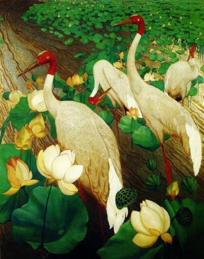 Jessie Arms Botke - Cranes and Lotus - Jessie Arms Botke