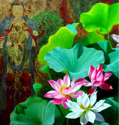 吴富荣油画作品《荷风雅颂》 – 六月蜂网