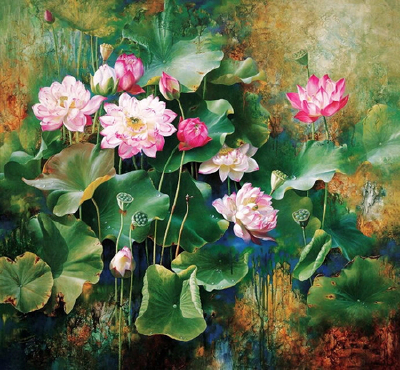 吴富荣油画作品《荷风雅颂》 – 六月蜂网