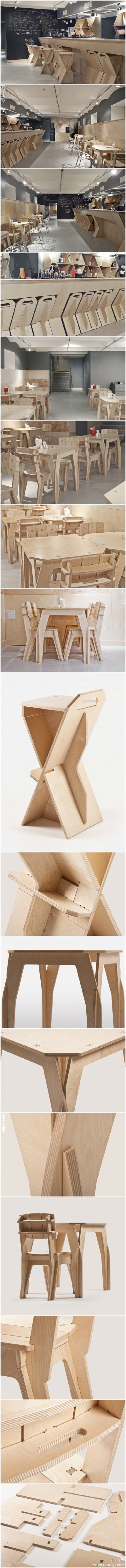 俄罗斯工作室Dopludo Collective由年轻设计师Eibatova Karina，Egor Kraft和Lesha Galkin创立。他们为圣彼得堡的酒吧APTEK Bar做了整体设计，其中最引人注意的是使用桦木多层板制作的类似拼插玩具的家具，包括桌子，…