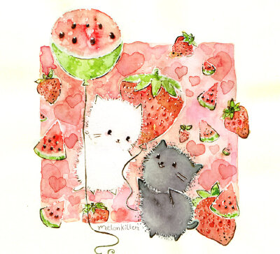 猫 手绘 插画 水粉画 萌系 可爱 壁纸 ⋈ 麽麽 ⋈……………………………治愈系