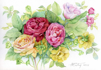 法国艺术家Anne-Marie Patry-Belluteau花与海的水彩画集。她的画风清丽细腻，暗香浮动与一碧万顷跃然纸上。 包含四个专辑《花》《海湾》《风景》《人像》 共收录129张图片。（画家主页：http://www.dessins-aquarell…