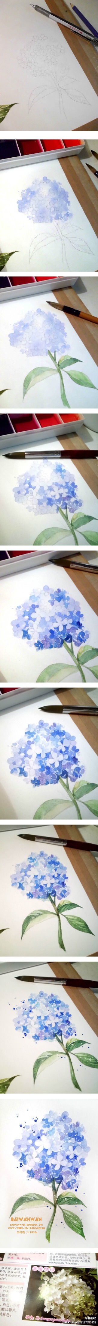 小白的花花世界の水彩画创作过程图~~【微博@白弯弯 · 作品】