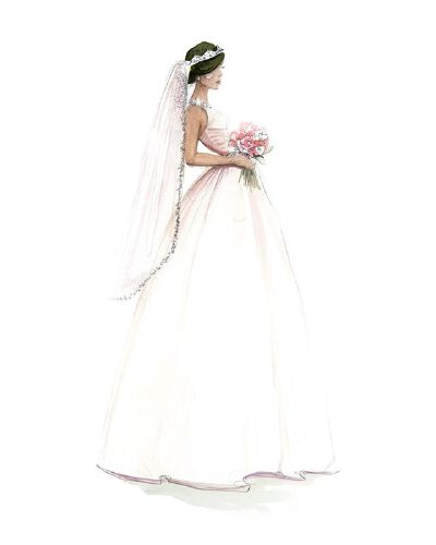 手绘水彩婚纱。