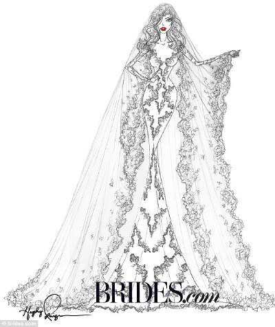 Hayley Paige also opted for a softer wedding dress design. Staying away from ruffled skirts and bedazzled bodices, she sketched a softer, lace-embellished mermaid gown design with a cathedral-length v…