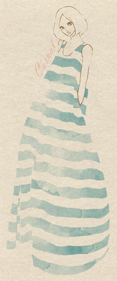 条纹长裙 时装 女装 礼服 手绘 设计 作者不详