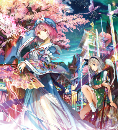 幽愁楼閣 p站 二次元 插画 手绘 头像 东方project 幻想乡 幽幽子 妖梦 樱 壁纸