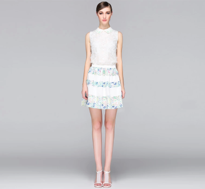 zara kar女装夏装新款2014 欧根纱绣花连衣裙 娃娃领两件套连衣裙