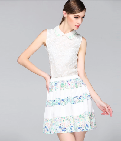 zara kar女装夏装新款2014 欧根纱绣花连衣裙 娃娃领两件套连衣裙