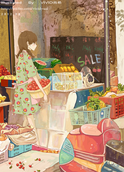 插画手绘 二次元美女 动漫 森系 意境 夏日 手机壁纸