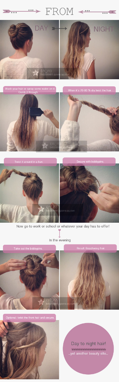 《凌乱质感的高髻发型》————then you can use the texture and create an updo like a messy fishtailbraid or something or you can curl a few strands of hair and put some shine spray or nurishing oil to…