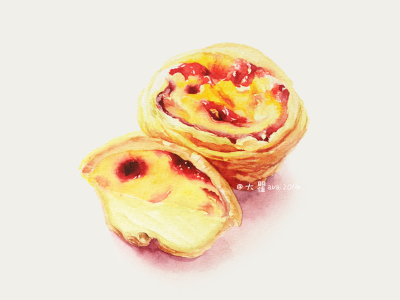 大瞿ava｜水彩甜品插画－蛋挞