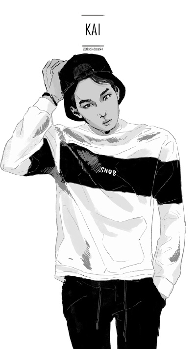 EXO 金钟仁 漫画版 黑白 有个人特色，画的也赞