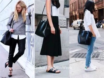【水桶包正流行】Mansur Gavriel 这个纽约品牌，2012 年才成立的年轻品牌，以经典的水桶包型和双色的皮革掀起流行。