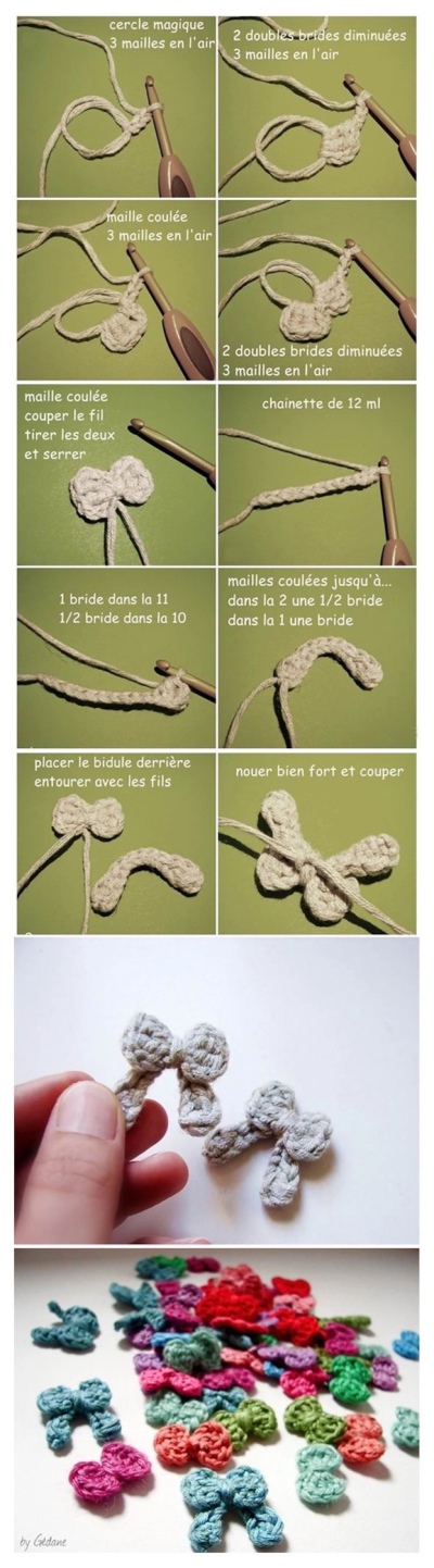 钩织蝴蝶结。钩花。DIY。手工。
