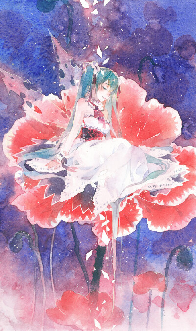  P站【侵删】二次元，插画，美图，素材，手绘，动漫，初音，初音未来，小清新，水彩