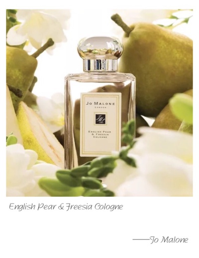 Jo Malone F English Peer &amp;amp; Freesia Cologne Top Note: King William Pear Heart Note: Freesia Base Note: Patchouli The essence of autumn. The sensuous freshness of just-ripe pears is wrapped in a…