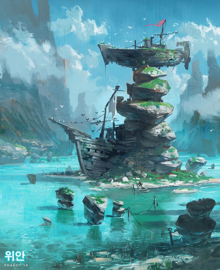 遗忘的风帆，风景场景，手绘插画