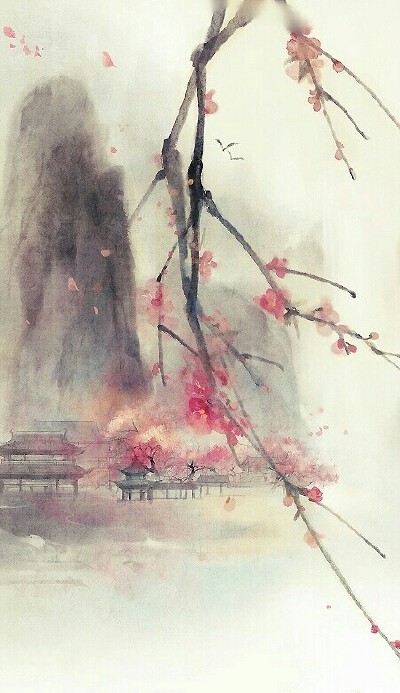 一支桃花酿酒香，两只白鹭青天游，三座阁楼隐世事。