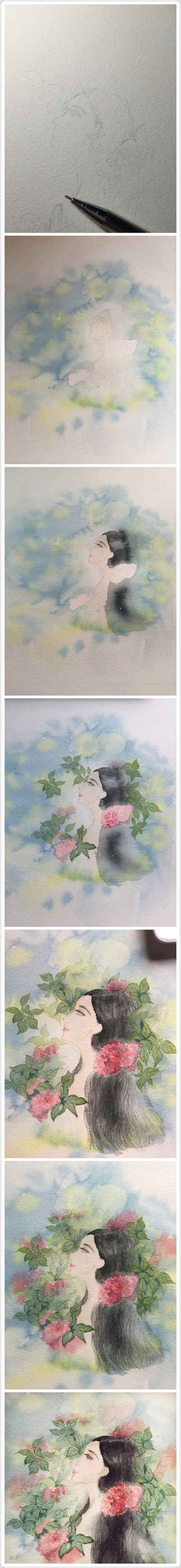 花酿. 水彩过程图
