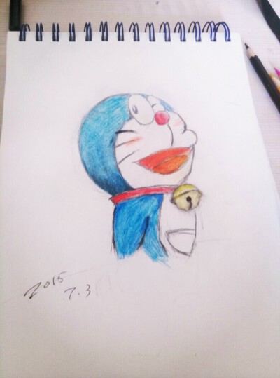 哆啦A梦，彩铅画，自己画的！