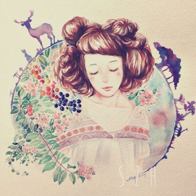 手绘水彩 人物 插画