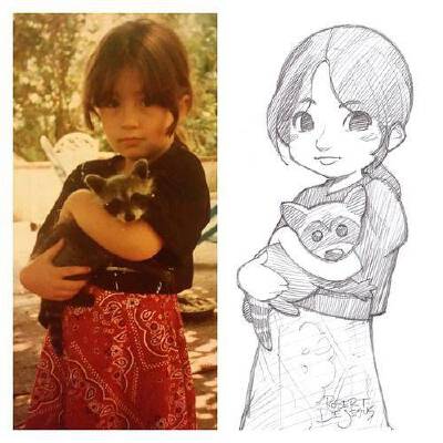 #亲爱的艺术# （共9张）小编的话：美国插画家Robert DeJesus 把陌生人的照片制作成可爱的动画风草图。网友给他发的电子邮件，请求把它变成动画人物，并付一定费用。于是就有了这些二次元图，带着宠物拍照的萌哭！[鼓…