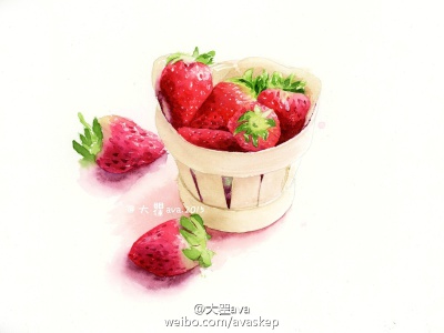 大瞿ava ｜ 水彩插画－草莓