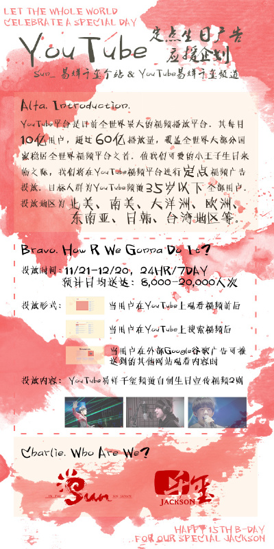 #1128易烊千玺15岁生日快乐##1128易烊千玺的浪漫玫瑰园# ［生日应援］小U和太阳@Sun_易烊千玺个站 联手在油管推出定点投放的视频广告。从11月21日开始至12月20日每天24小时观看、搜索、阅读友站新闻时都将看到千哥的…