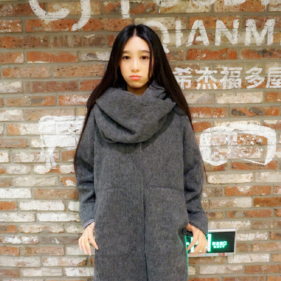 冬季 有型简约经典超大围巾设计呢子中长款大衣 外套女款