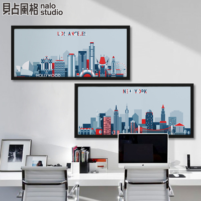 城市剪影 现代简约装饰画三联客厅餐厅玄关画书房挂画壁画