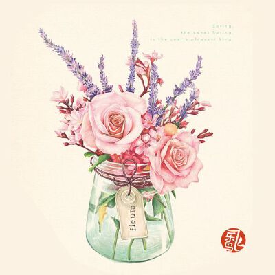 [飞乐鸟]彩铅插花·粉红色的浪漫。