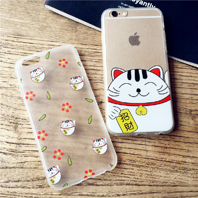 原创招财猫iphone6S手机壳苹果6plus全包软边壳4.7寸5S磨砂保护套
