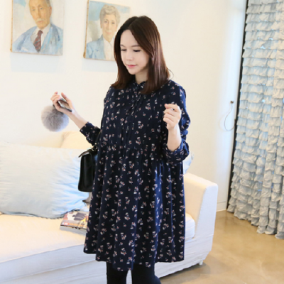 韩国秋冬女Happymaman优雅淑女碎花长袖连衣裙