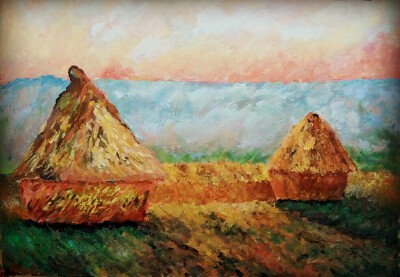 莫奈 夕阳下的麦草堆