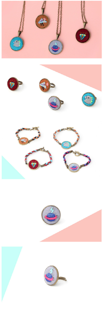 ❤ 手工课❤ DIY刺绣贴布 卡通编织手链项链