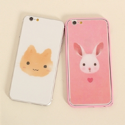 小熊小兔iphone6彩膜6PLUS钢化彩膜5s全屏钢化膜6s卡通闪粉前后贴
