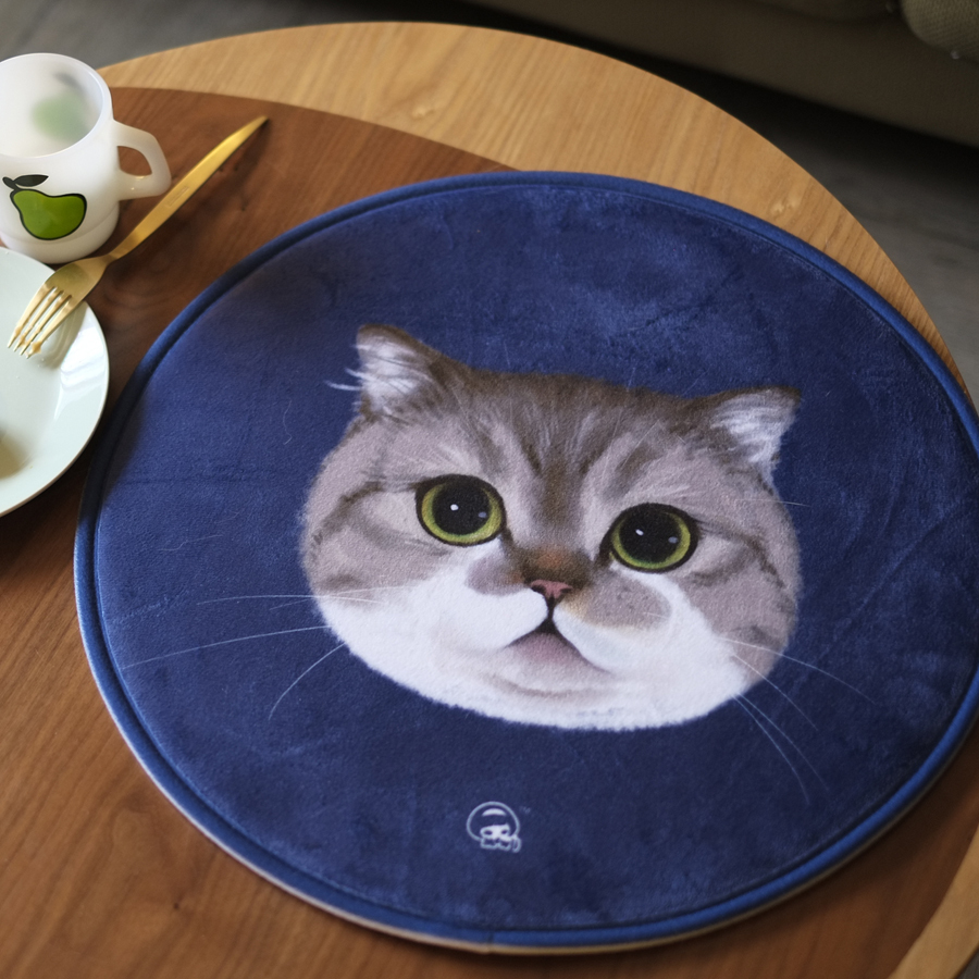 妙吉MEWJI 独家原创 圆形地垫坐垫猫地毯 大脸狸花猫款