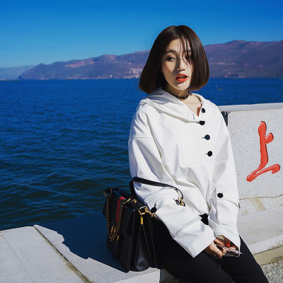 MENGZ PIE白色宽松长款套头卫衣女时尚个性简约休闲长袖上衣Z335