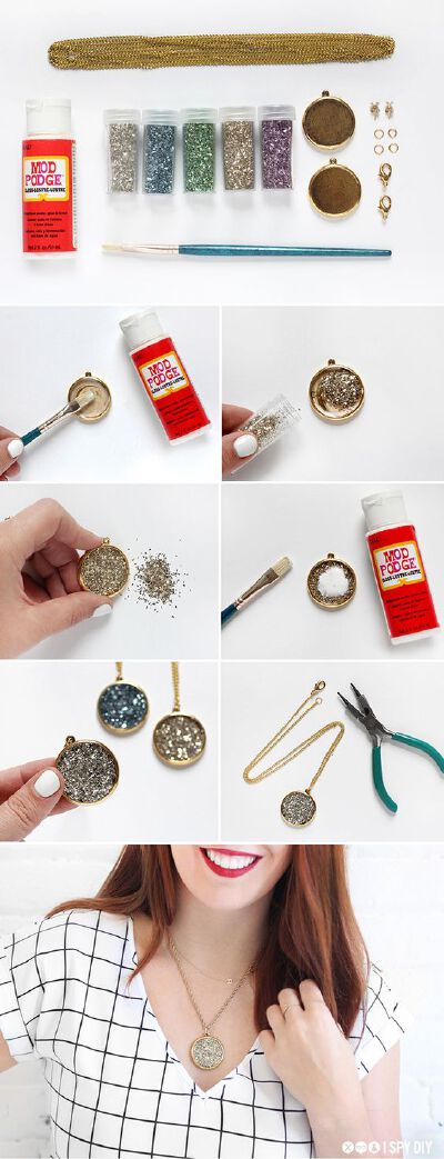 mod podge 摩宝胶 金葱粉 项链 旧物改造 创意 diy 胶水 关注微信公众号“创意DIY卡影 获取更多创意！