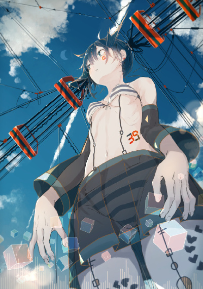 初音 3/9 天空 蓝 少女 二次元 唯美