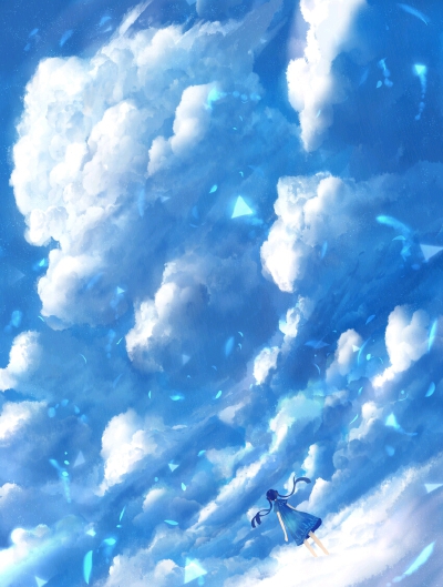 P站手绘插画光影天空手机壁纸by 防人