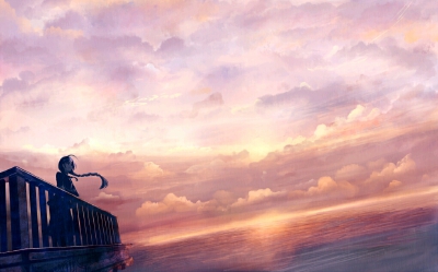 P站手绘插画光影天空植物风景壁纸桌面by 防人