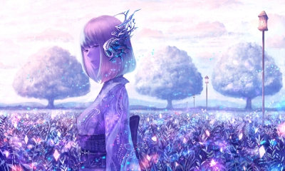 P站手绘插画光影人物天空星空植物风景和服壁纸桌面by 防人