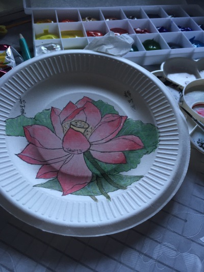 叶小叶丙烯颜料画，荷花