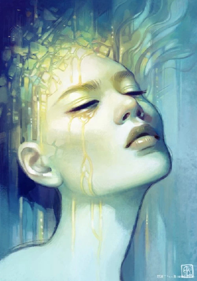 escume (Anna Dittmann) 唯美人物肖像插画美女与花卉插画梦幻插画睡美人忧伤