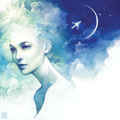 escume (Anna Dittmann) 唯美人物肖像插画美女与花卉插画梦幻插画云手绘素材.
