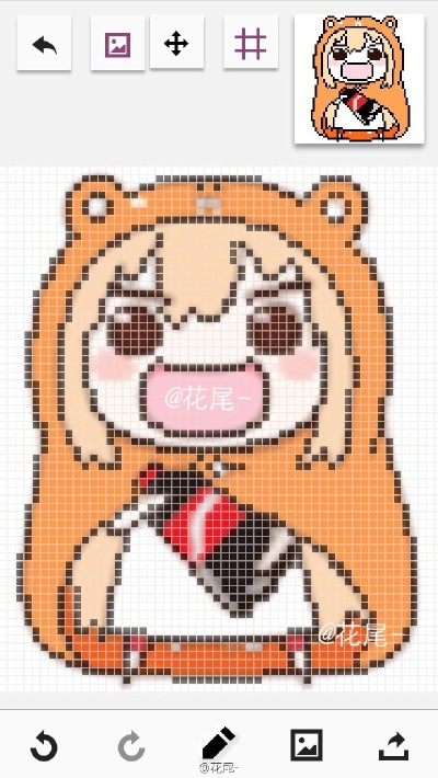 #干物妹小埋#画了一个小时终于搞定啦！！打了个水印@拼豆手作俱乐部 @拼拼豆豆 拿去给更多人嗨！虽然有些地方还有点怪怪的