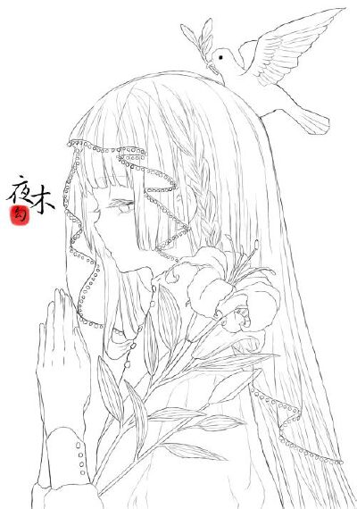 线稿 动漫 黑白素材 插画橡皮章手帐【果冻】